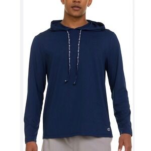 Champion Mens Hooded Rashguard Navy Blue Long Sleeve Sun Shirt Mens Large